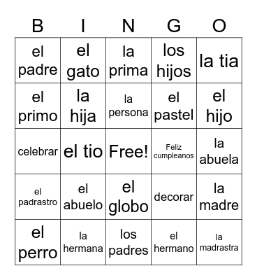 La Familia Bingo Card