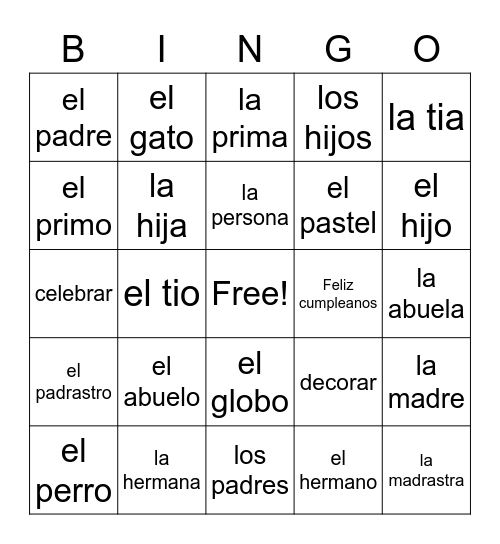 La Familia Bingo Card