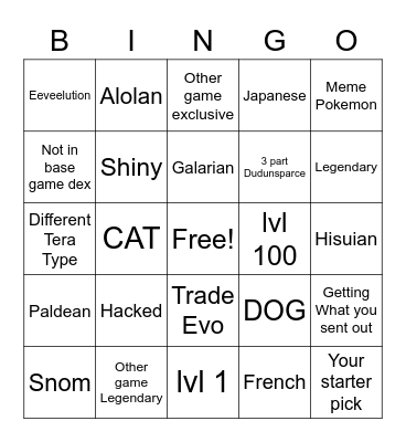 Wonder Trade bonanza (scarlet and violet) Bingo Card