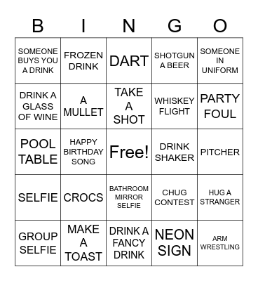 Pub Crawl 2023 Bingo Card