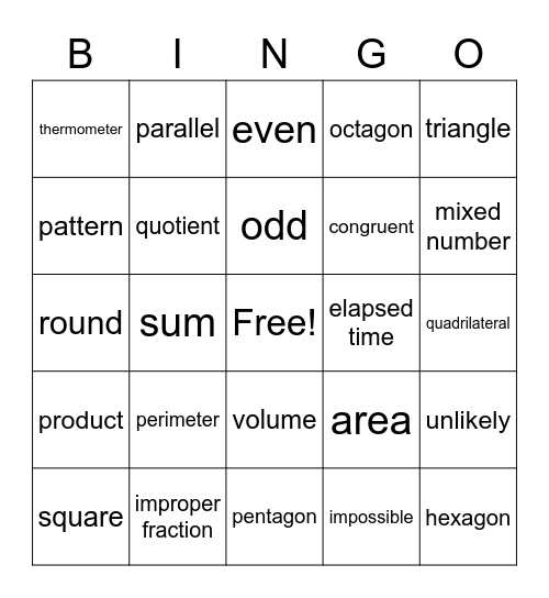 Math Bingo Card