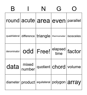 Math Bingo Card