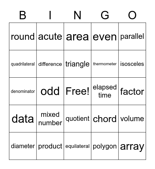 Math Bingo Card