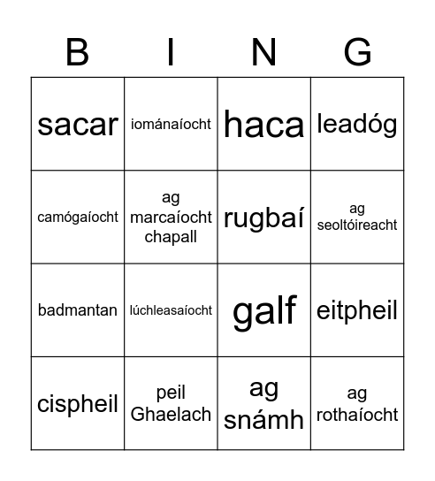 Spóirt Bingo Card