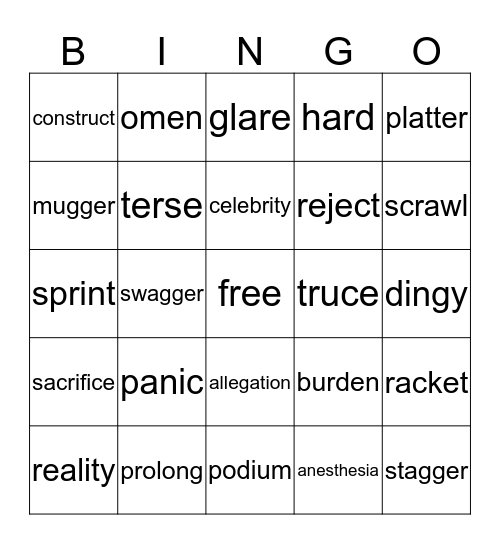 Vocabulary "When You Reach Me" Bingo Card