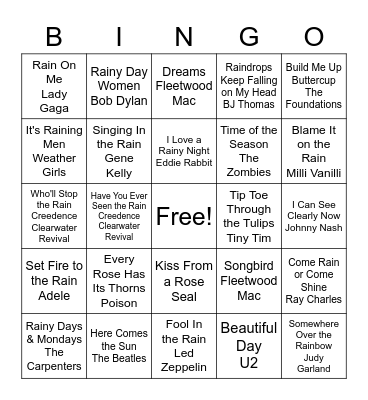 SPRINGTIME SONGS Bingo Card