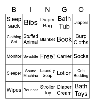 Baby Shower BINGO Card