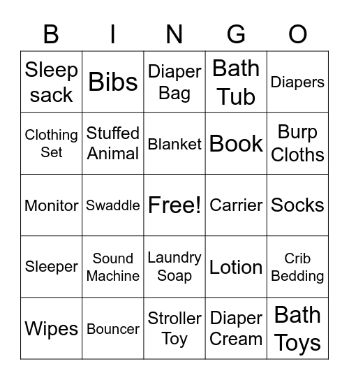 Baby Shower BINGO Card