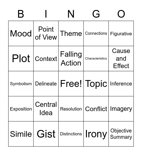 ELA Bingo Card