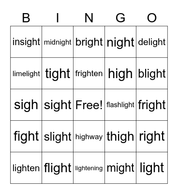 igh WORDS Bingo Card