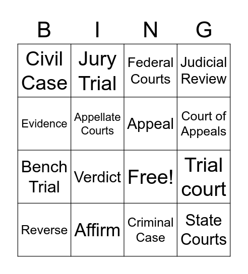 Courts Bingo Card