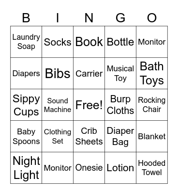 Baby Shower BINGO Card