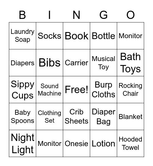 Baby Shower BINGO Card