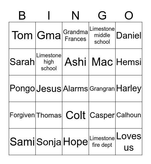 Franks bingo Card