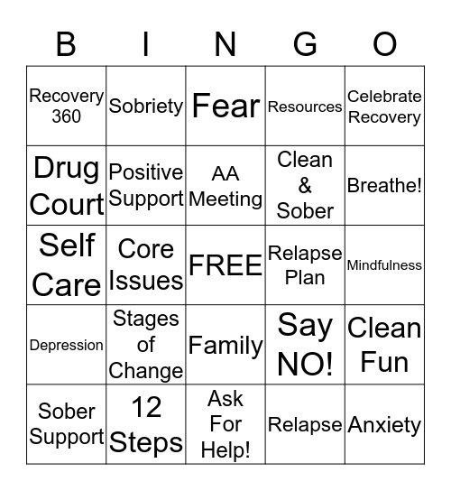 Recovery 360 Bingo Card