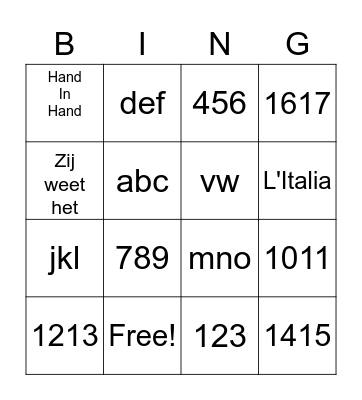 Muziekbingo Card