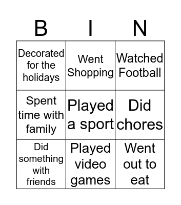 Weekend Review Bingo Card