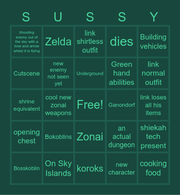 TotK Gameplay Bingo Card
