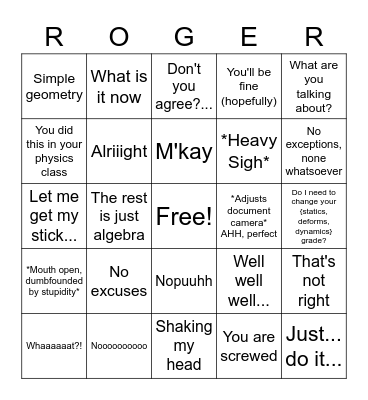 Roger Bingo Card