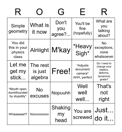 Roger Bingo Card