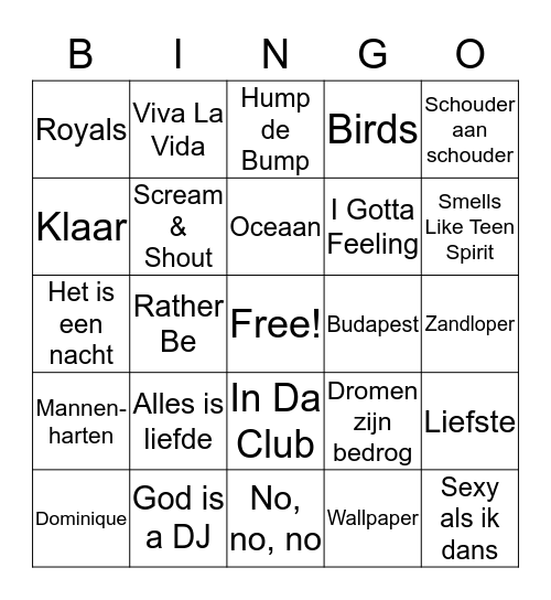 Muziek Bingo '90 - '00 - '10 Bingo Card