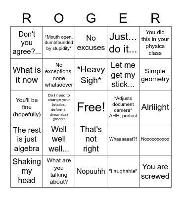 Roger Bingo Card