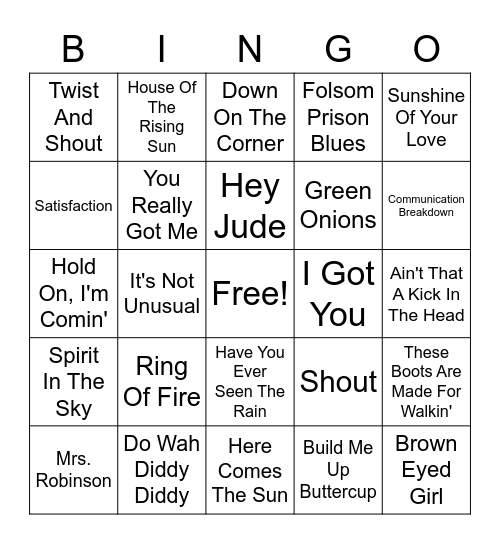 1960s Hits! Bingo Card