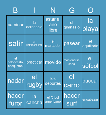 Pasatiempos (Free Time Activities) Bingo Card
