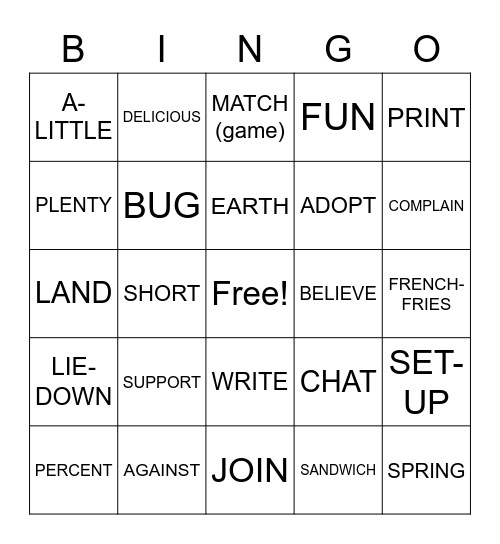 Unit 18/19 Vocabulary Bingo Card