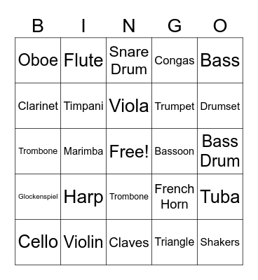 Instrument Bingo Card