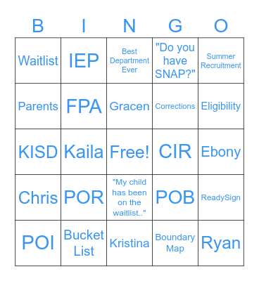 ERSEA Bingo Card