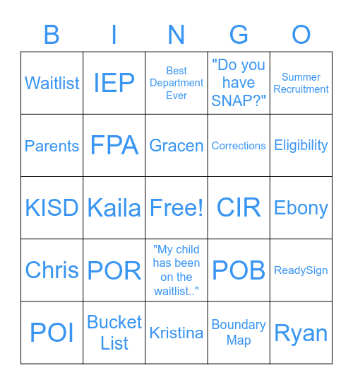 ERSEA Bingo Card