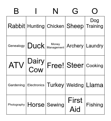 Hoof Beats 4-H Bingo Card