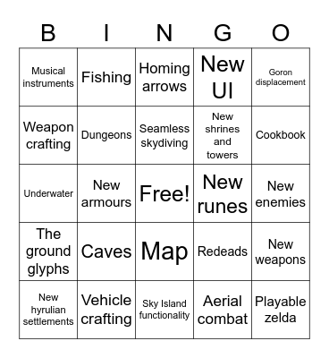 Tears of the Kingdom Bingo Card