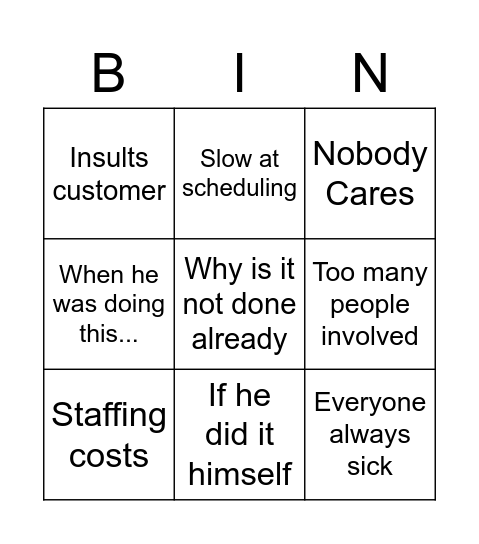 Boss Bingo Card
