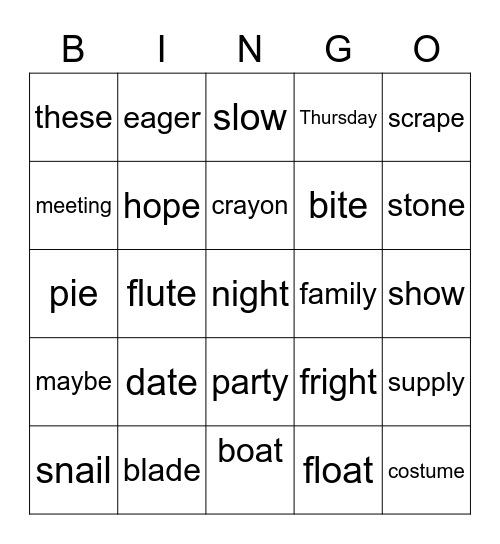 Long Vowel Review Bingo Card