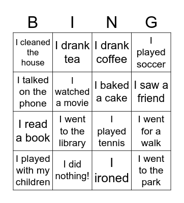 What did you do at the weekend? Bingo Card