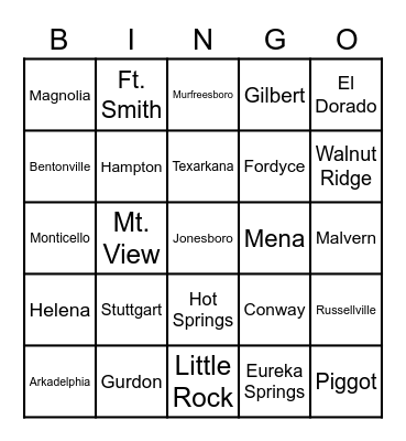 Arkansas Cities & Towns Bingo Card