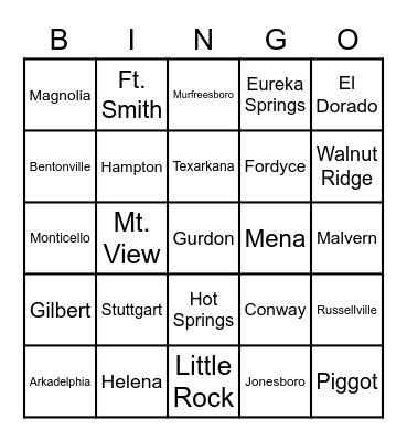 Arkansas Cities & Towns Bingo Card