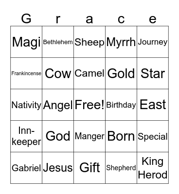 Nativity Bingo Card