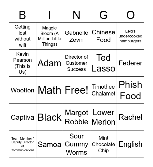Lexi and Coby Bingo Card