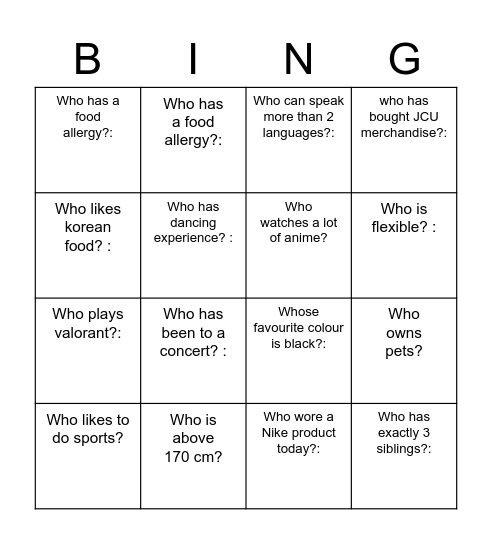 Untitled Bingo Card