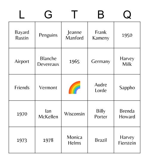 LGBTQ Trivia Bingo Card