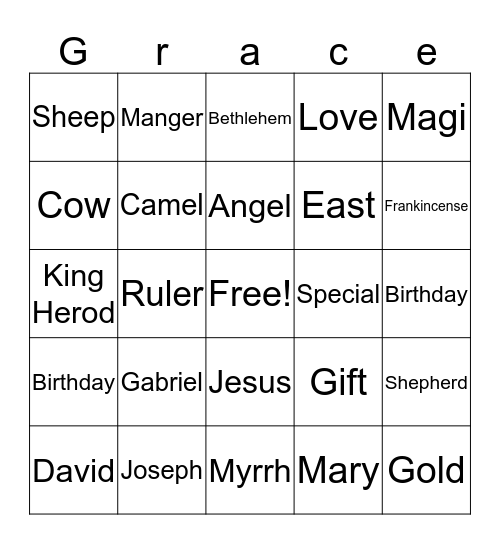 Nativity Bingo Card