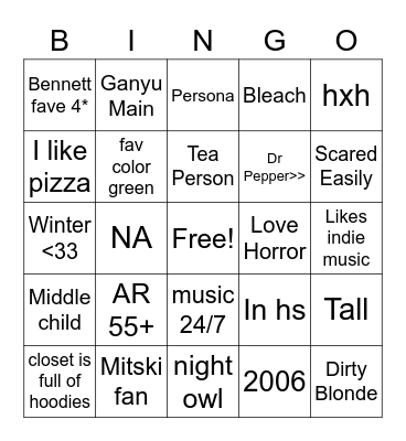 Sho Bingo Card