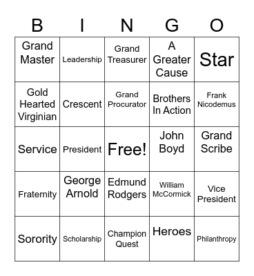 Kappa Sigma Bingo Card