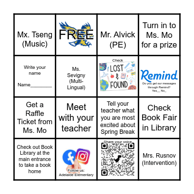 Adelaide Eagles Spring SLC 2023-BINGO Card