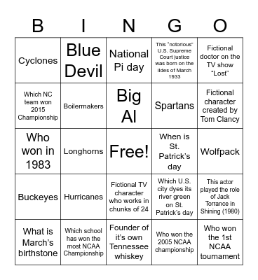 March Madness Bingo Card