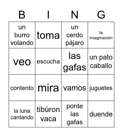 Las gafas de imaginación Bingo Card