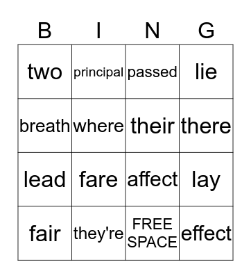 commonly confused Bingo Card